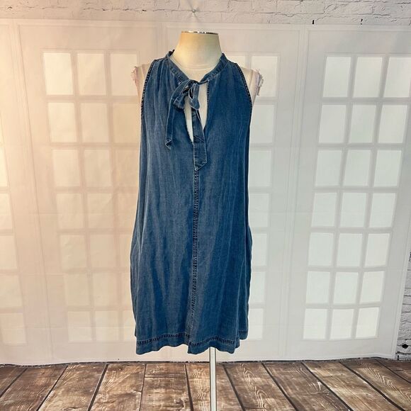 Rails Rhiannon Tie-Neck denim Chambray Dress size large - Picture 2 of 14